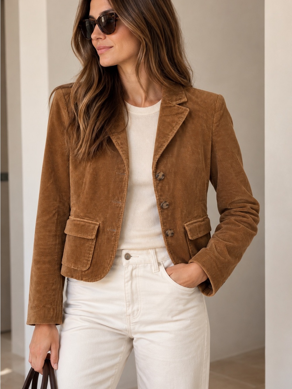 Theory Brown Corduroy Blazer Cropped Hip-Length Tailored Jacket Size 4